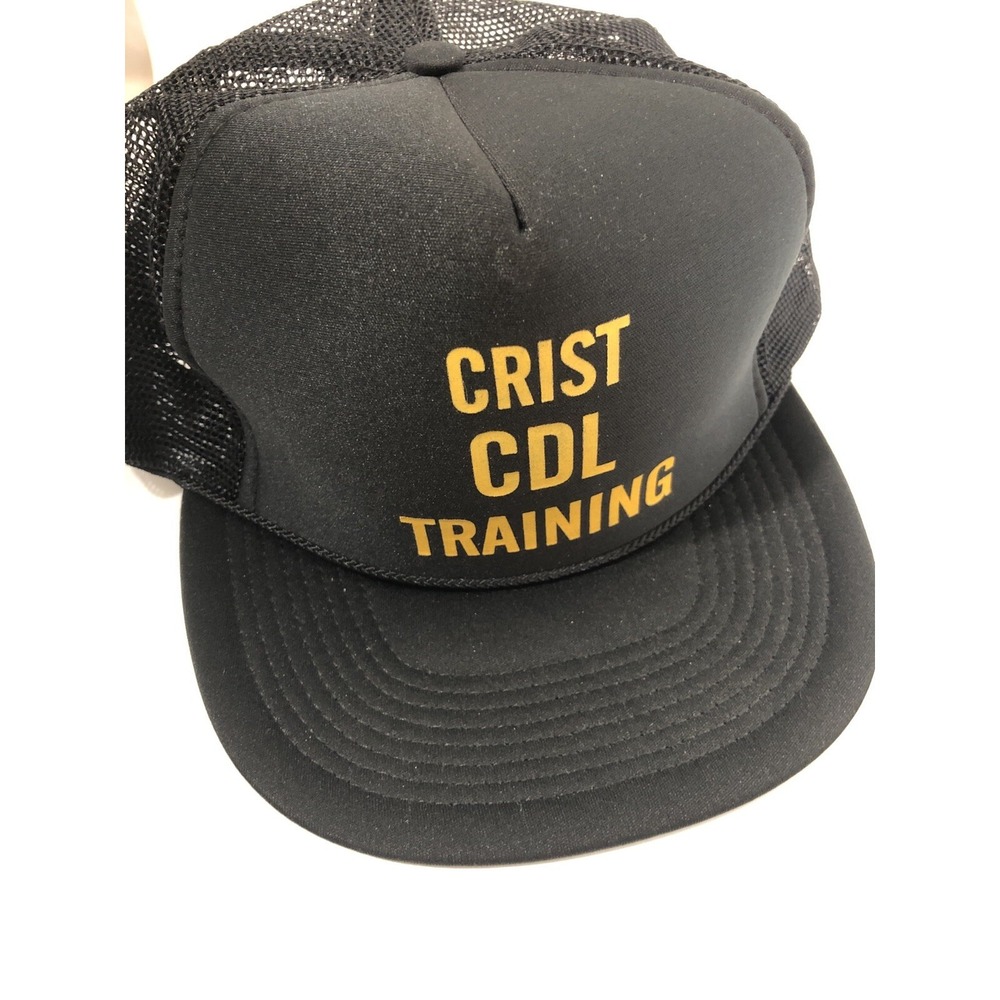 Mad Hatter Crist CDL Training Trucker Hat Black Yellow Snapback Mesh Cap Vtg